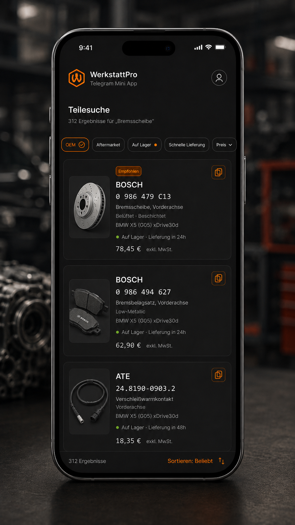 Werkstatt Pro: AI parts catalog in a Telegram Mini App screenshot 3